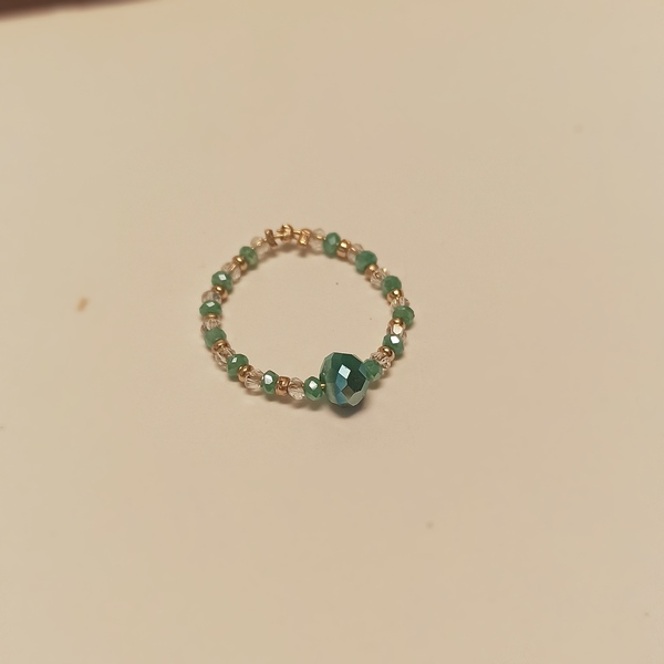 Δαχτυλίδι με πρασινα κρυσταλλα - γυαλί, χαλκός, χάντρες, σταθερά - 2