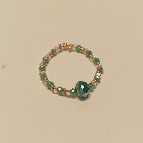 Δαχτυλίδι με πρασινα κρυσταλλα - γυαλί, χαλκός, χάντρες, σταθερά - 3