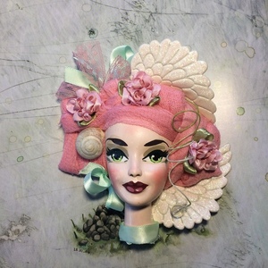 Διακοσμητικό Πρόσωπο Μίνι "Exotic" ροζ με λευκό 12*12,5 εκ - διακόσμηση, διακοσμητικά, διακόσμηση σαλονιού, δωμάτιο παιδιών - 3