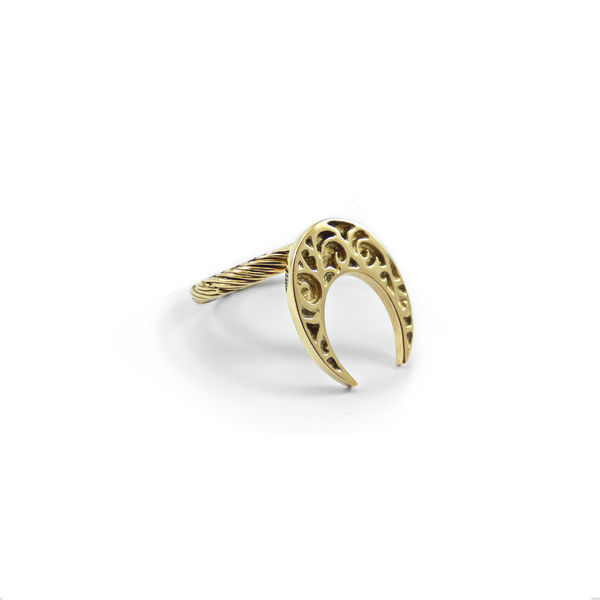 " Golden Celtic moon " - Xειροποίητο επίχρυσο 18Κ δαχτυλίδι με στριφτή γάμπα και κέλτικο μισοφέγγαρο! - chevalier, επιχρυσωμένα, ορείχαλκος, φεγγάρι