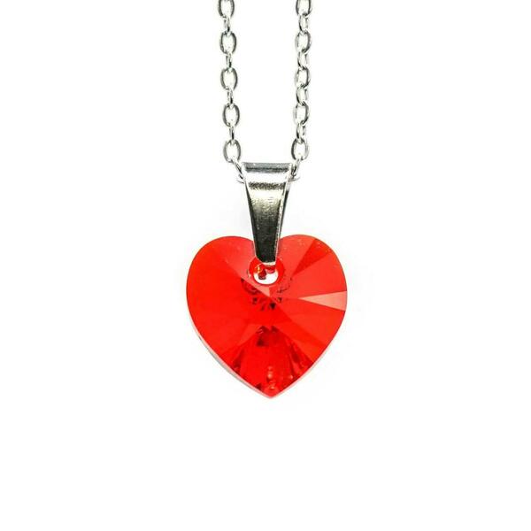 Κολιέ Γυναικείο, Καρδιά Κρυστάλλινη, Κόκκινο Χρώμα, Ατσάλινη Αλυσίδα 45εκ Nikolas Jewelry - καρδιά, κοντά, ατσάλι, μενταγιόν - 5