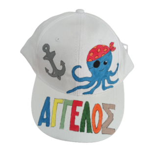 παιδικό καπελάκι jockey με όνομα και θέμα χταπόδι πειρατής για αγόρι ( άγκυρα / ναυτικό στοιχείο ) - καπέλο, όνομα - μονόγραμμα, θάλασσα, καπέλα