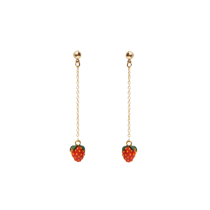 Strawberry Dangle Earrings | Χειροποίητα μακριά καρφωτά σκουλαρίκια φράουλες (πηλός, επιχρυσωμένος ορείχαλκος) (6εκ.) - πηλός, κρεμαστά, ορείχαλκος, μακριά