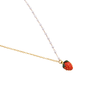 Strawberry Minimal Necklace | Κολιέ με χειροποίητη φράουλα από πηλό (επιχρυσωμένος ορείχαλκος, ατσάλι) (50εκ.) (αυξομειούμενο) - charms, πέρλες, πηλός, κοντά