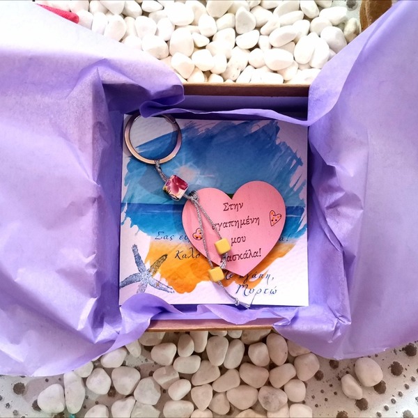 Δώρα για δασκάλες Μπρελόκ ξύλινο Καρδιά Ροζ με Κάρτα - ξύλο, μπρελόκ, σπιτιού - 2