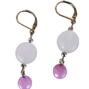 Κρεμαστά σκουλαρίκια με ροζ και μωβ νεφρίτη - ημιπολύτιμες πέτρες, επάργυρα, ατσάλι, κρεμαστά