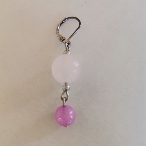 Κρεμαστά σκουλαρίκια με ροζ και μωβ νεφρίτη - ημιπολύτιμες πέτρες, επάργυρα, ατσάλι, κρεμαστά - 4