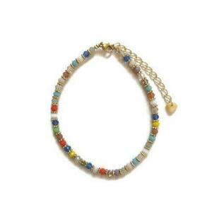 Κολιέ με πολύχρωμα κρυσταλλακια τσεχιας και επιχρυσωμένες μεταλλικές χάντρες, 40cm+5cm - κοντά, seed beads - 2