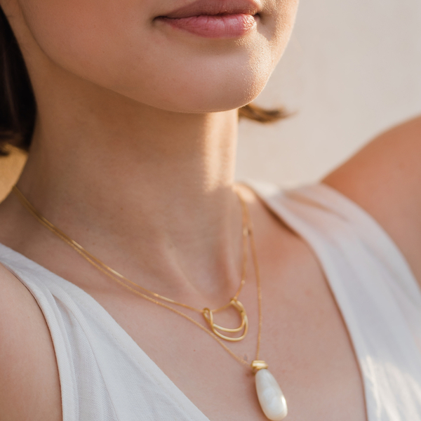 Ασημένιο κολιέ επιχρυσωμένο με 24κτ, σχέδιο Petalo necklace gold-plated - ασήμι, επιχρυσωμένα, κοντά - 2