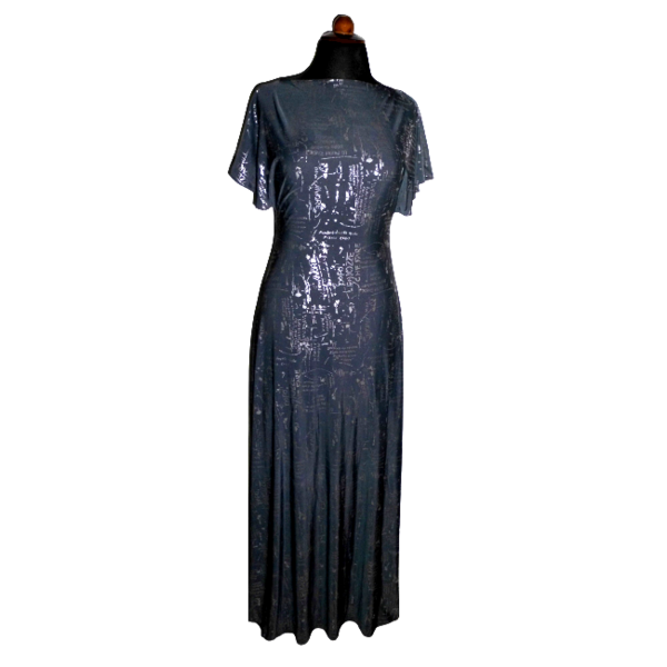 250. Χειροποίητο Φόρεμα από γκρι ελαστικό ύφασμα με ασημένια γράμματα-One size S/XL-Νο250. - ελαστικό, γάμου - βάπτισης