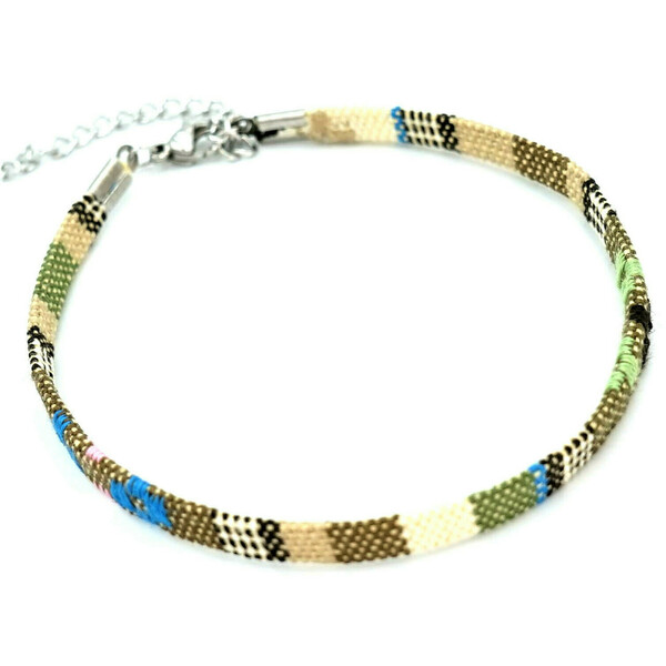 Βραχιόλι Ποδιού Ethnic, Γυναικείο, Χρώμα Χακί με Σχέδια, Μέγεθος 25cm Nikolas Jewelry - ύφασμα, ποδιού, αυξομειούμενα - 4