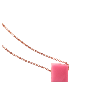 Κολιέ κυβάκι χρωματιστό με ροζ χρυσή αλυσίδα - κοντά, γυαλί, φθηνά, charms
