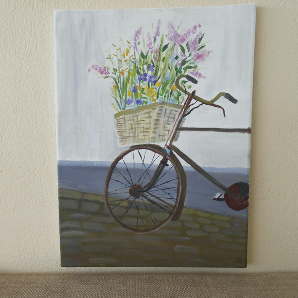 Μοναδικός πίνακας ζωγραφικής σε καμβά "Σκουριασμένο ποδήλατο" 39,5x29,6cm - πίνακες & κάδρα, δώρο, πίνακες ζωγραφικής - 5