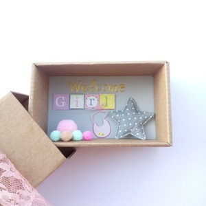 Ευχετήρια Κάρτα in a ΒΟΧ Welcome Baby Girl 7,6 x 12,3 x 4,9 εκ σπιρτόκουτο Είδη Δώρων Ευχετήριες Κάρτες Γέννησης 3D - βρεφικά, δώρο για νεογέννητο, γέννηση, δώρα για μωρά - 2