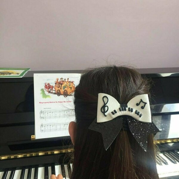Παιδικό κλιπ Μαλλιών Φιόγκος Πιάνο Λευκό και Μαύρο 9x9 - κορίτσι, μαλλιά, αξεσουάρ μαλλιών, τσιμπιδάκια μαλλιών - 3
