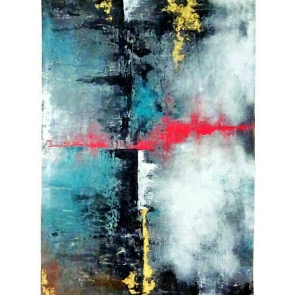 Μοντέρνος Πίνακας Ζωγραφικής 100Χ70cm, Ακρυλικά γκρι-κόκκινο-μαύρο-άσπρο χρώματα - πίνακες & κάδρα, καμβάς - 2
