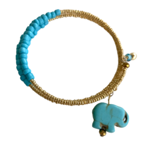 Βραχιόλι πολύσειρο γαλάζιο χρυσό με ελεφαντάκι - χάντρες, ελεφαντάκι, boho, πολύσειρα, χεριού