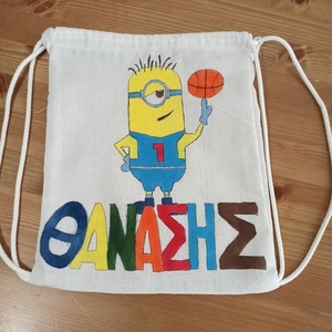 παιδικό τσαντάκι πλάτης με όνομα και θέμα ' minion basket player ' για αγόρια ( minions ) - όνομα - μονόγραμμα, τσαντάκια - 2