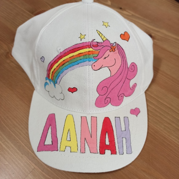 παιδικό καπέλο jockey με όνομα και θέμα rainbow unicorne ( μονόκερος με ουράνιο τόξο ) - καπέλα - 5