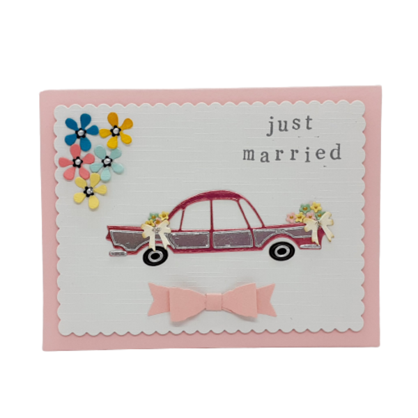 Κάρτα γάμου - Just married - γάμος, αυτοκίνητα