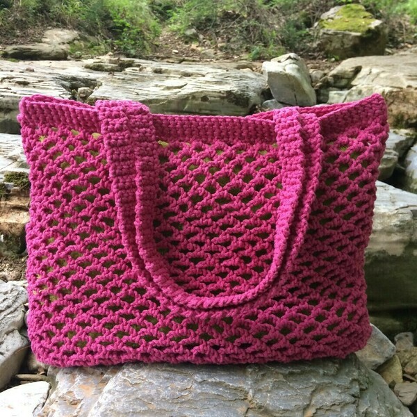 Καλοκαιρινή τσάντα θαλάσσης ροζ - ώμου, θαλάσσης, πλεκτές τσάντες, φθηνές - 2