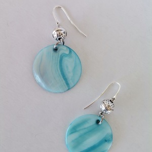 Ασημένια σκουλαρίκια με γαλάζιο φίλντισι - ημιπολύτιμες πέτρες, ορείχαλκος, κρεμαστά, μεγάλα - 3
