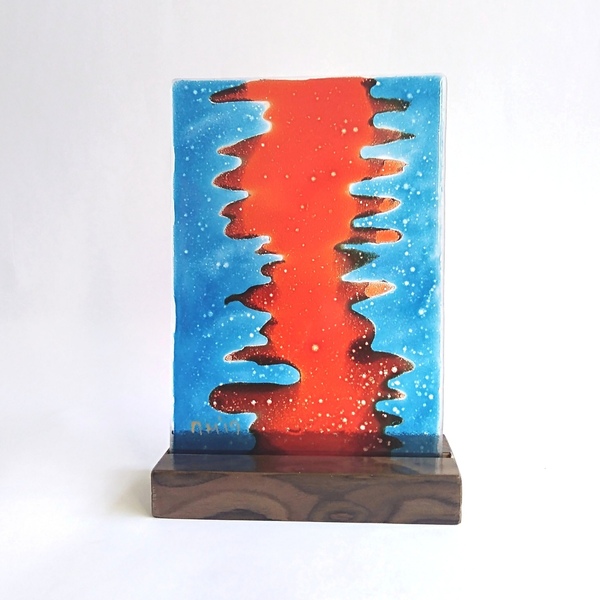 Επιτραπέζιο γυάλινο πινακάκι/ξύλινη βάση "REFLECTIONS"22,4Χ14,2Χ6 - ξύλο, χρωματιστό, γυαλί, διακοσμητικά, επιτραπέζια