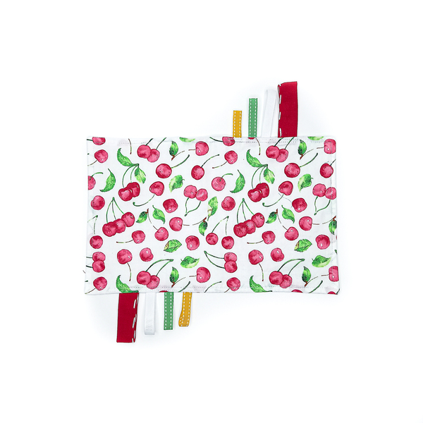 Πανάκι παρηγοριάς- Taggie blanket με κερασάκια- Διαστάσεις 18*25εκ. - κορίτσι, δώρα για μωρά, πετσέτες