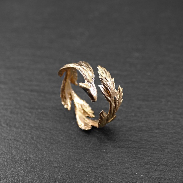 " Golden Wheat " - Xειροποίητο επίχρυσο 18Κ δαχτυλίδι με ένα κλωνάρι σιταριού. - ορείχαλκος, επιχρυσωμένα, μικρά, αυξομειούμενα - 3