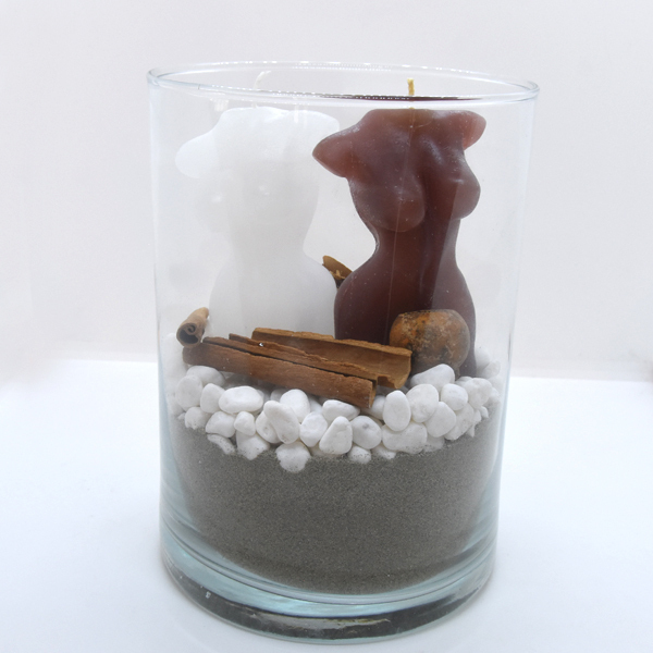 Σύνθεση με χειροποίητα κεριά σώμα γυναικείο λευκό καφέ σε γυάλινο δοχείο - χειροποίητα, αρωματικά κεριά