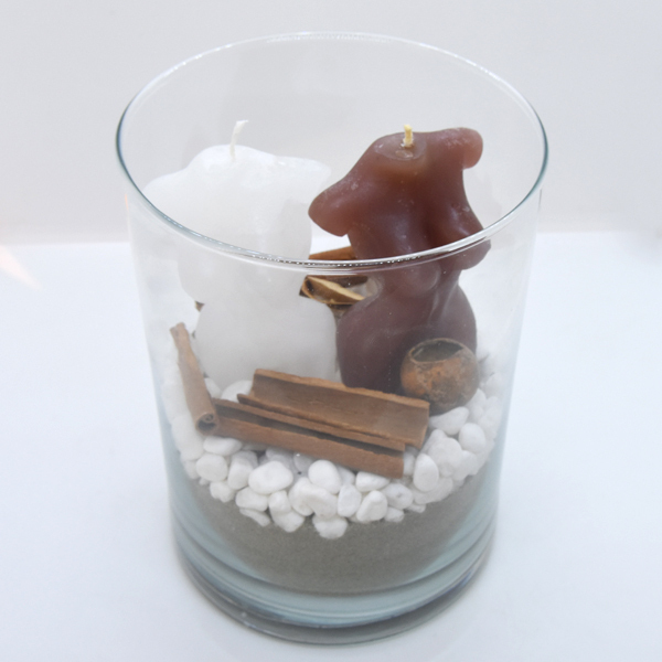 Σύνθεση με χειροποίητα κεριά σώμα γυναικείο λευκό καφέ σε γυάλινο δοχείο - χειροποίητα, αρωματικά κεριά - 2