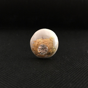 Πήλινο στρογγυλό δαχτυλίδι με χρυσό φύλλο κ ατσάλινη βάση - πηλός, ατσάλι, μεγάλα, αυξομειούμενα - 5