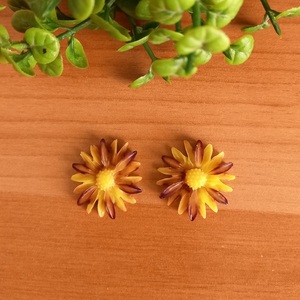 Σκουλαρίκια λουλούδι "Γκαζάνια" με υγρό γυαλί . - γυαλί, λουλούδι, καρφωτά, μικρά, ατσάλι - 2