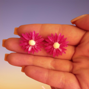 Σκουλαρίκια καρφωτα λουλούδι "Τζενεράλι" με υγρό γυαλί. - γυαλί, λουλούδι, καρφωτά, μικρά, ατσάλι - 4