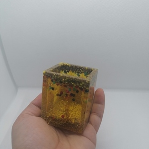 Χειροποίητο κουτί απο resin και glitter beads 4.9×4.9×5.9 cm - γυαλί, ρητίνη - 4