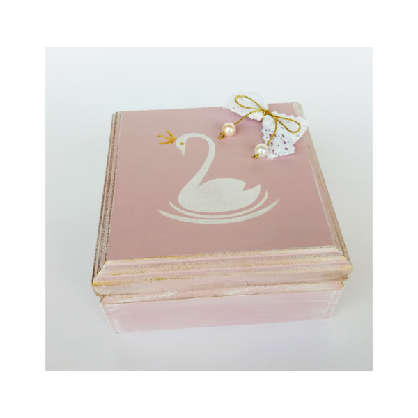Σετ δώρου πήλινος κουμπαράς ροζ 17εκ.ύψος, ξύλινο mtf κουτάκι ροζ 12×12εκ. & κρεμαστό διακοσμητικό κύκνος ροζ 28εκ.υψος - κορίτσι, δώρα για βάπτιση, διακόσμηση βάπτισης, δώρα γενεθλίων - 3