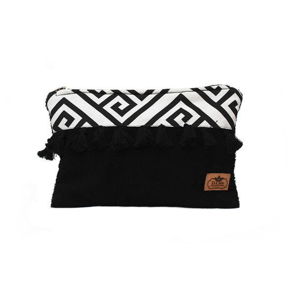 Μαύρο πετσετέ τσαντάκι με boho pattern - ύφασμα, clutch, boho, τσαντάκια