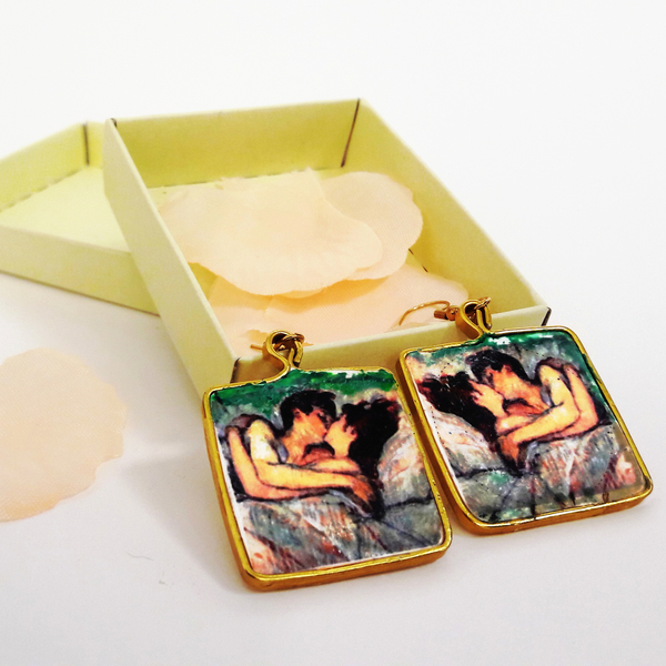Σκουλαρίκια Τουλουζ Λοτρεκ "Στο κρεβάτι το φιλί" 1892-3 - κρεμαστά, γάντζος - 4