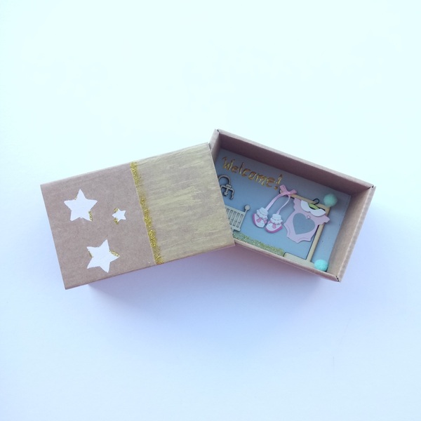 Ευχετήρια Κάρτα in a ΒΟΧ Welcome Baby Girl 7,6 x 12,3 x 4,9 εκ σπιρτόκουτο χαρτί Είδη Δώρων Ευχετήριες Κάρτες Γέννησης 3D - βρεφικά, δώρο για νεογέννητο, γέννηση, δώρα για μωρά - 4