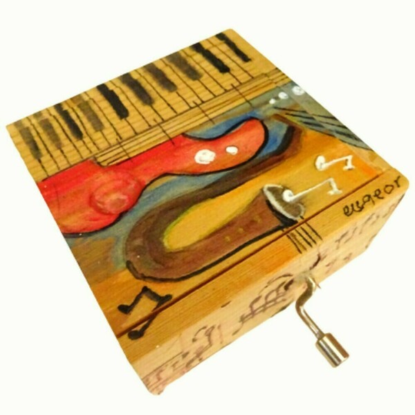 Μουσικό ξύλινο κουτί με θέματα μουσικής ζωγραφισμένο - ξύλο, διακοσμητικά - 4