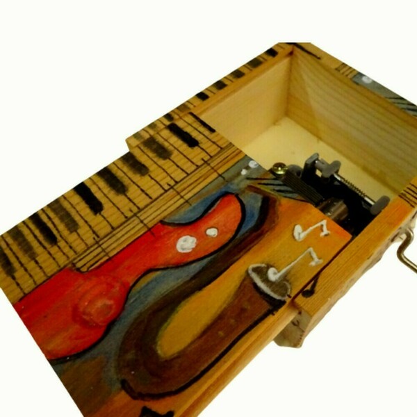 Μουσικό ξύλινο κουτί με θέματα μουσικής ζωγραφισμένο - ξύλο, διακοσμητικά - 5