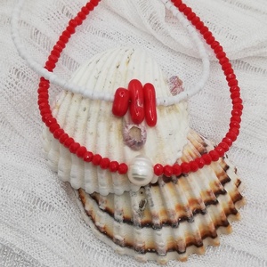Βραχιόλι ποδιού anklet με κόκκινα κοράλλια και μικρές χάντρες λευκές - κοράλλι, χάντρες, ποδιού - 3