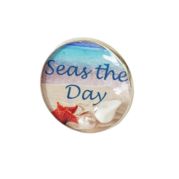 Δαχτυλίδι με κοχύλι και μαργαριτάρι "Seas the day" - γυαλί, μαργαριτάρι, χειροποίητα, απαραίτητα καλοκαιρινά αξεσουάρ, αυξομειούμενα - 3