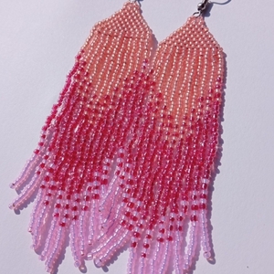 Χειροποίητα σκουλαρίκια από χάντρες ροζ τρίχρωμο - γυαλί, πέτρες, κρεμαστά, faux bijoux, πολυέλαιοι - 3