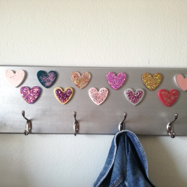 Κρεμάστρα τοίχου παιδική καρδιές ξύλινη 65Χ22 εκατοστά - καρδιά, κορίτσι, παιδικό δωμάτιο, κρεμάστρες - 5