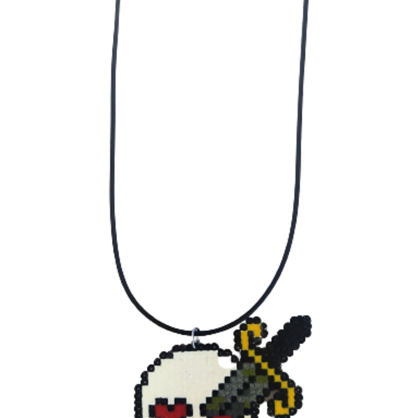 skeleton head necklace pixel art - χάντρες, miyuki delica, κοντά - 3