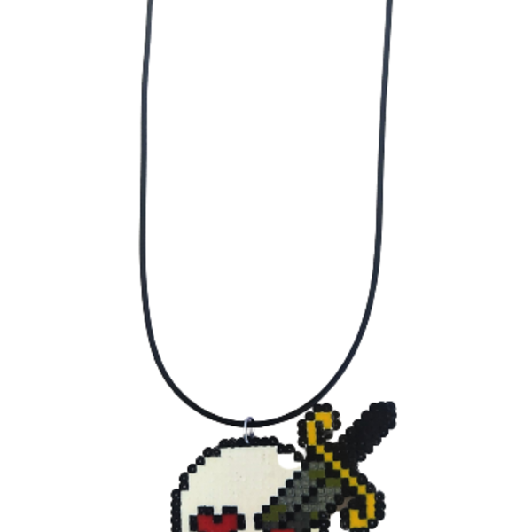 skeleton head necklace pixel art - κοντά, χάντρες, miyuki delica - 3