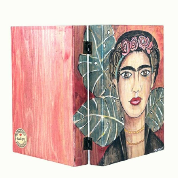 Φρίντα σε ξύλινο επιτραπέζιο διακοσμητικό κουτί αποθήκευσης - ξύλο, διακοσμητικά, κοσμηματοθήκη - 5