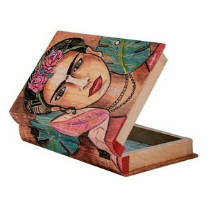 Ζωγραφισμένη ξύλινη κοσμηματοθήκη με την Φρίντα Κάλο - ξύλο, οργάνωση & αποθήκευση - 3
