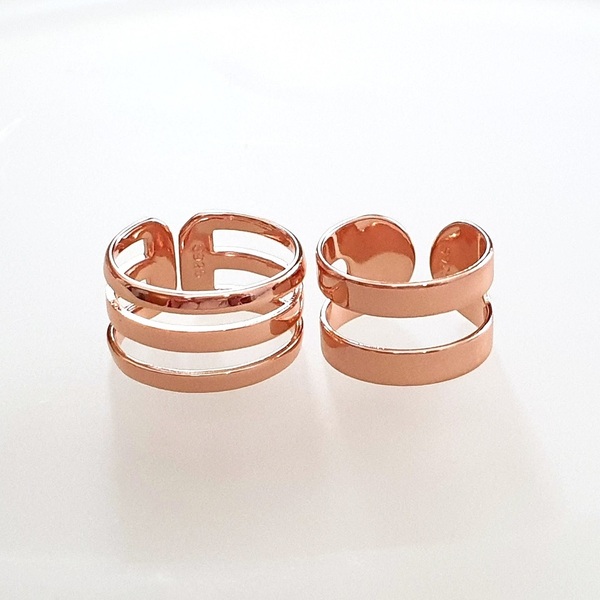 Σετ 2 δαχτυλίδια multi band φαρδιά ασήμι 925 με ροζ χρυσό πλατίνωμα και γυαλισμένο φινίρισμα - ασήμι, επιχρυσωμένα, σετ, μεγάλα, αυξομειούμενα - 2